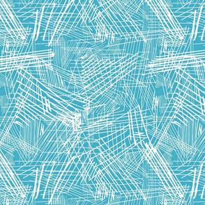 Haphazard White lines on Pastel Pool blue 