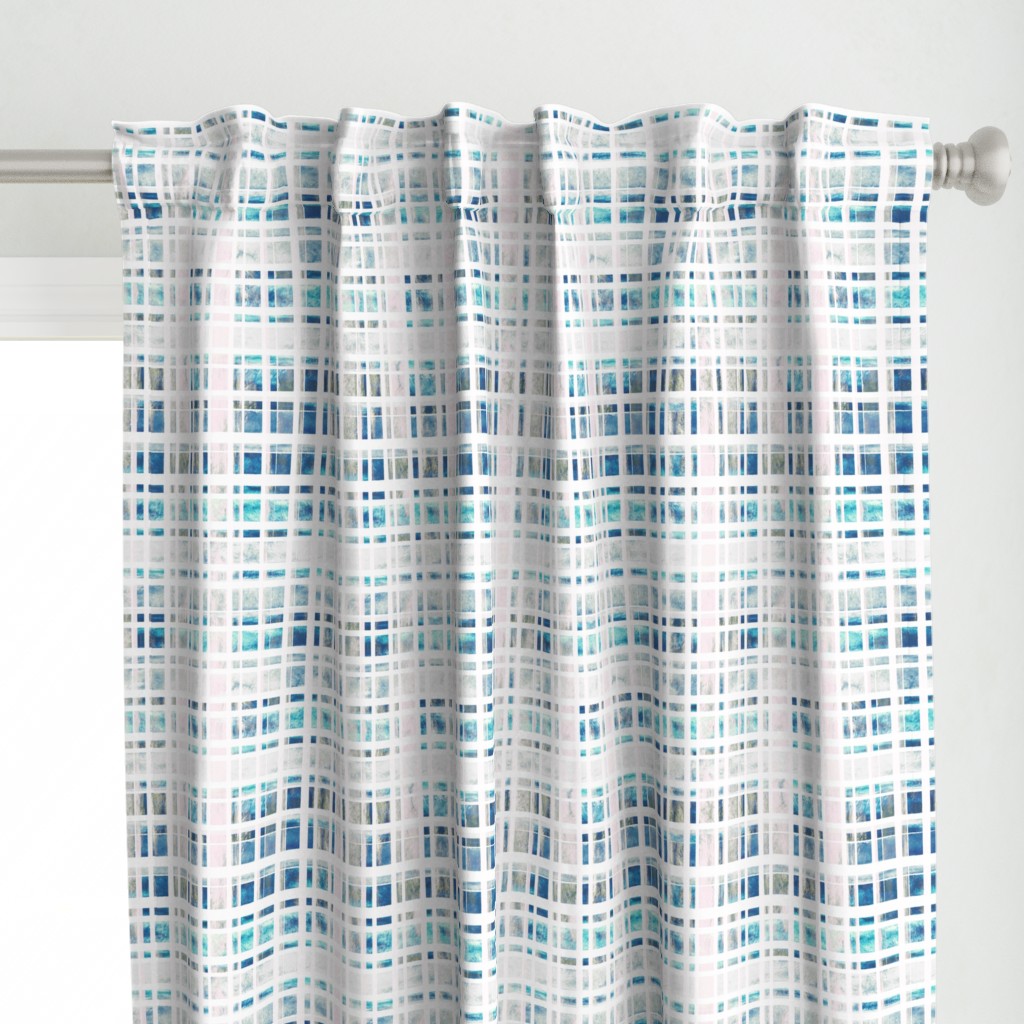 Modern Plaid Watercolor Squares - Blue