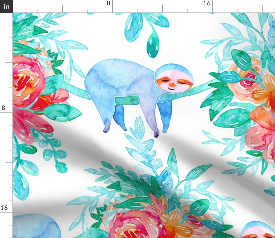 Lush Watercolor Floral with Sleepy Sloths - big