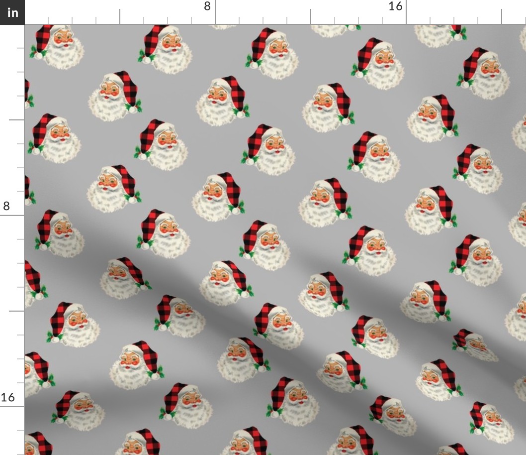 Pale Silver Plaid Santa Vintage Christmas