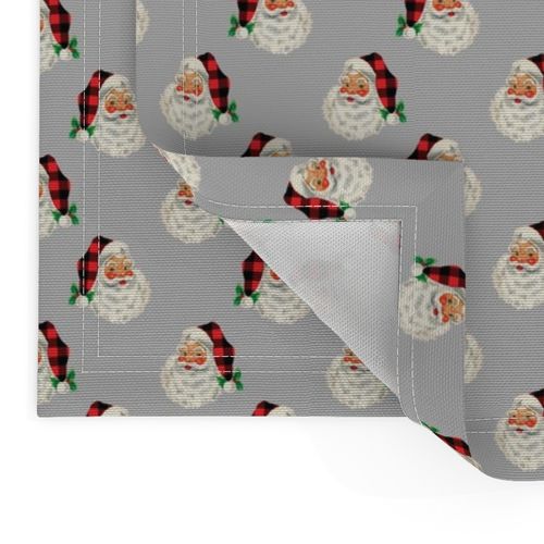 SMALL Pale Silver Plaid Santa Vintage