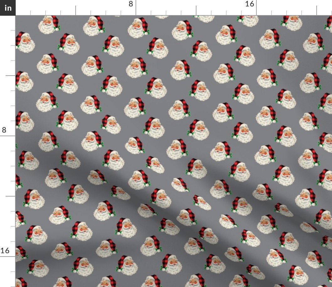 SMALL Light Gray Buffalo Plaid Santa Boy Vintage Santa