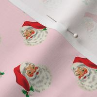 SMALL Santa on Pink Tiny Vintage Santas Bow Size Christmas