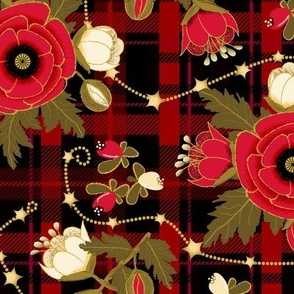 Holiday Poppies on Plaid with Star Chains Paducaru