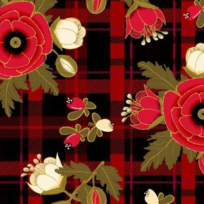 Holiday Poppies on Plaid  Paducaru