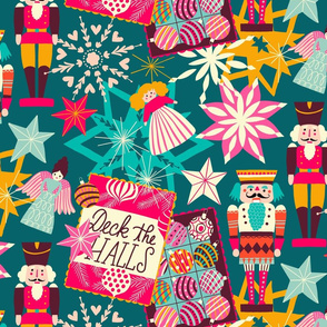 deck the halls // colorful Xmas teal // medium scale