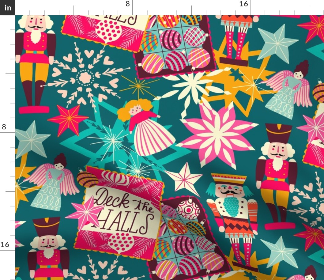 deck the halls // colorful Xmas teal // medium scale