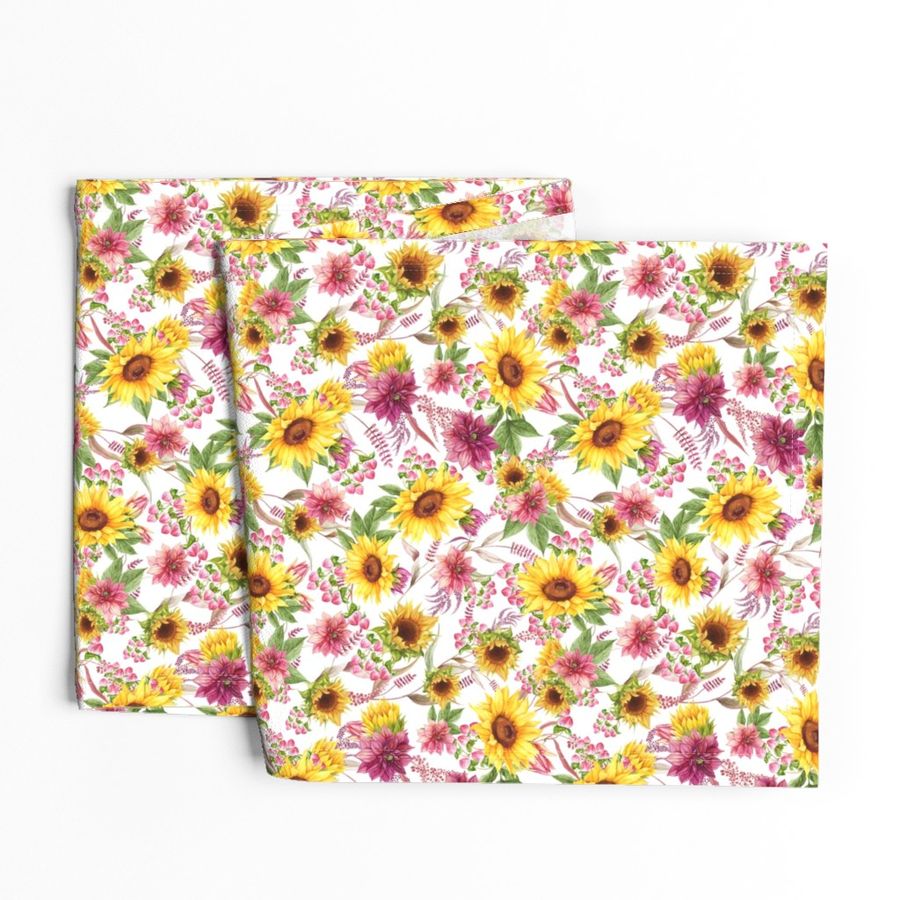 Fall Watercolor Sunflowers Mauve Maroon 