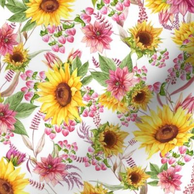 Fall Watercolor Sunflowers Mauve Maroon 