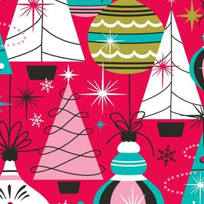 Deck The Halls - Maximalist Christmas Pink Retro Multi Large Scale