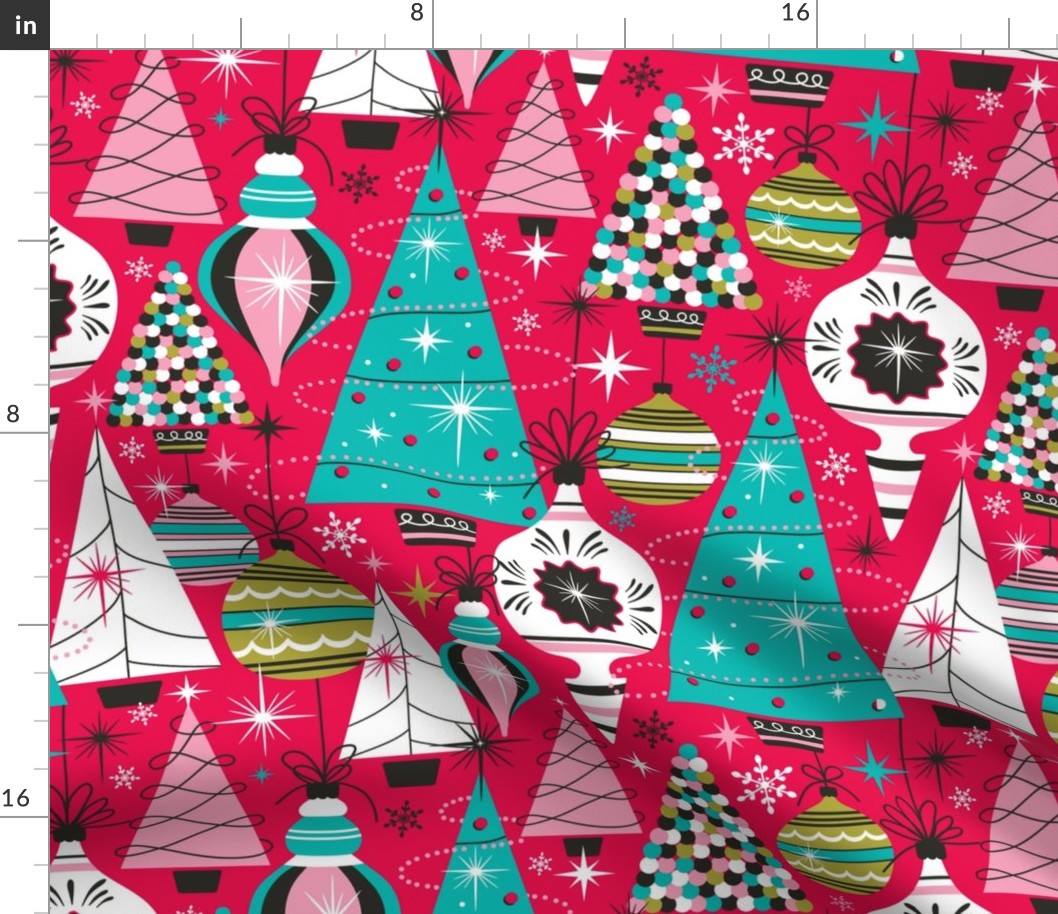 Deck The Halls - Maximalist Christmas Pink Retro Multi Large Scale