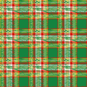 worn christmas plaid green with white