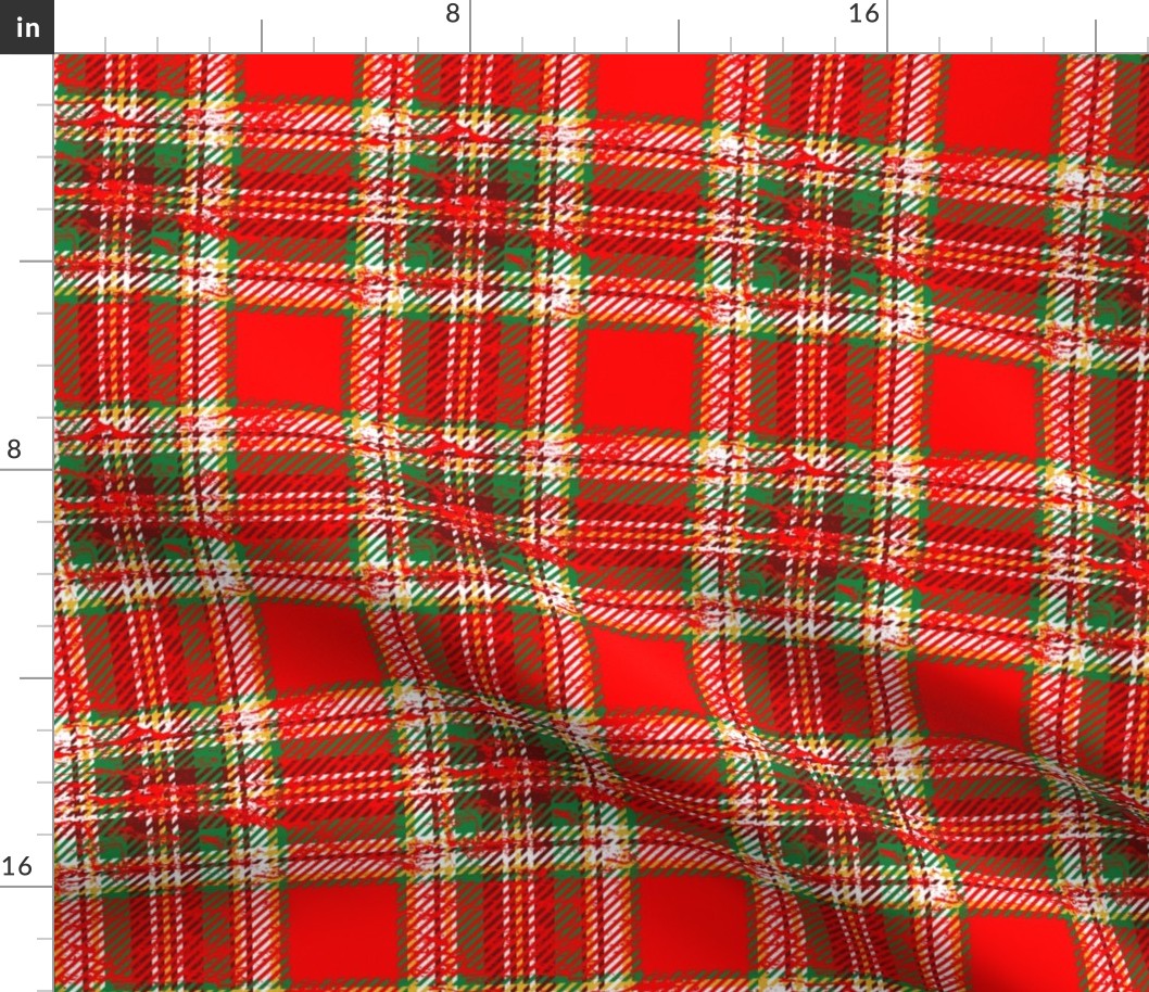 worn christmas plaid red with white
