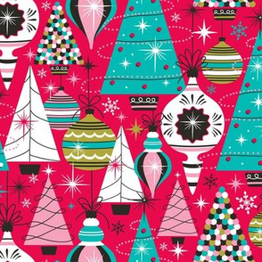 Deck The Halls - Maximalist Christmas Pink Retro Multi Regular Scale