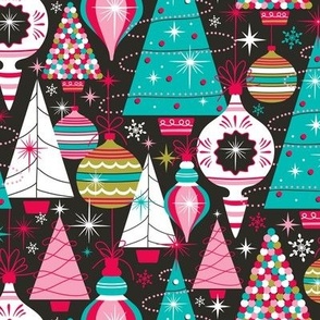 Deck The Halls - Maximalist Christmas Black Retro Multi Regular Scale