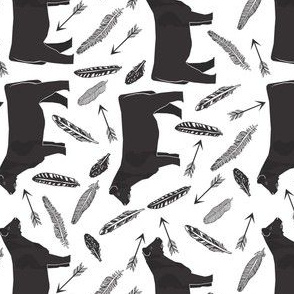 steer black and white feathers and arrows - cattle, cow, farm, cute boho design