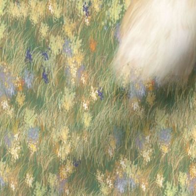 Buff Particolor American Cocker Spaniel in Wildflower Field for Pillow