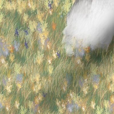 Black Parti Color American Cocker Spaniel in Wildflower Field for Pillow