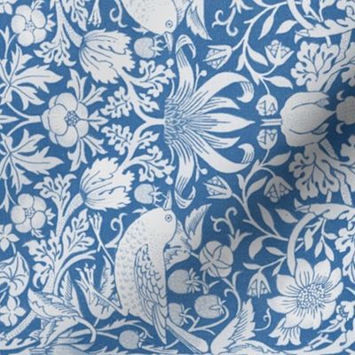 William Morris ~ Strawberry Thief ~ Blue and White ~ Rotated