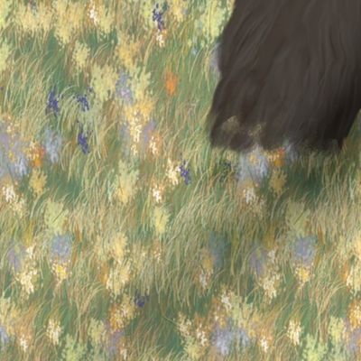Black American Cocker Spaniel in Wildflower Field for Pillow