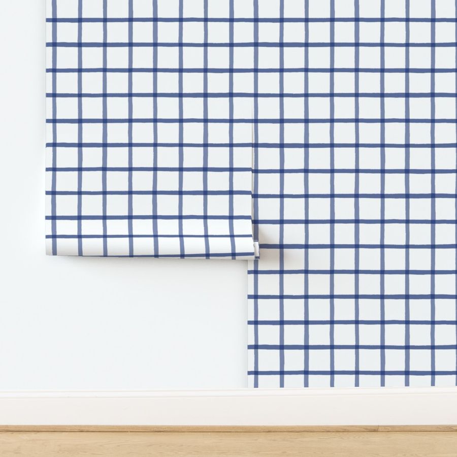 Window Pane Plaid Navy on White Grid