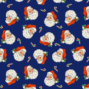 Retro Santa On Navy Blue