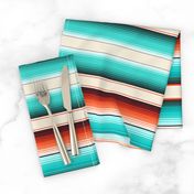 Southwest Serape Blanket Stripes in Navajo White, Turquoise and Burnt Orange