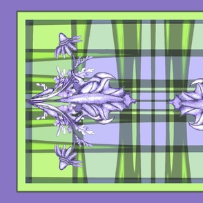 Coneflower Plaid 1  Tea Towel Purple Green 27x18  Wall Hanging Embroidery 