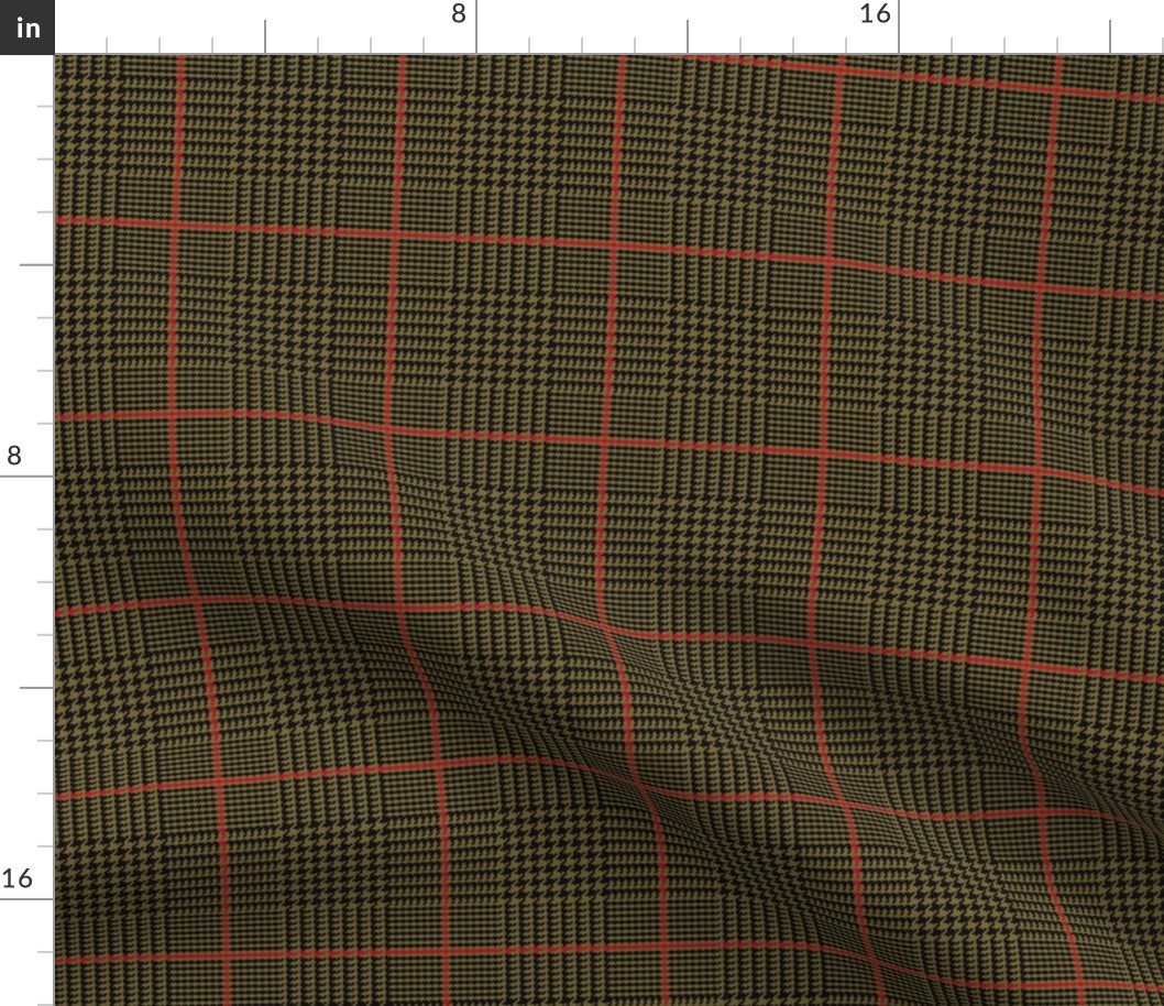 Army Green Glen Plaid with Red Stripe. Prince of Wales Check