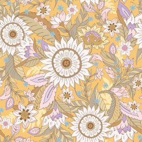 Boho Floral Wild Meadow Vintage Sunflower Mustard Yellow by Jac Slade