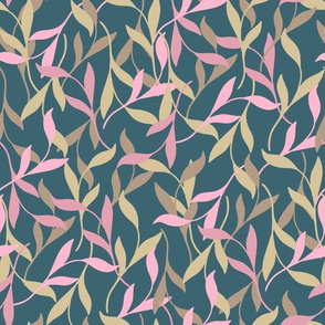 Wild Meadow Leaves Navy pink by Jac Slade