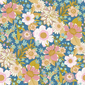 Boho Floral Wild Meadow Flowers Teal Blue by Jac Slade