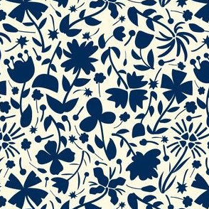Fitted Folk Floral - Navy on Cream