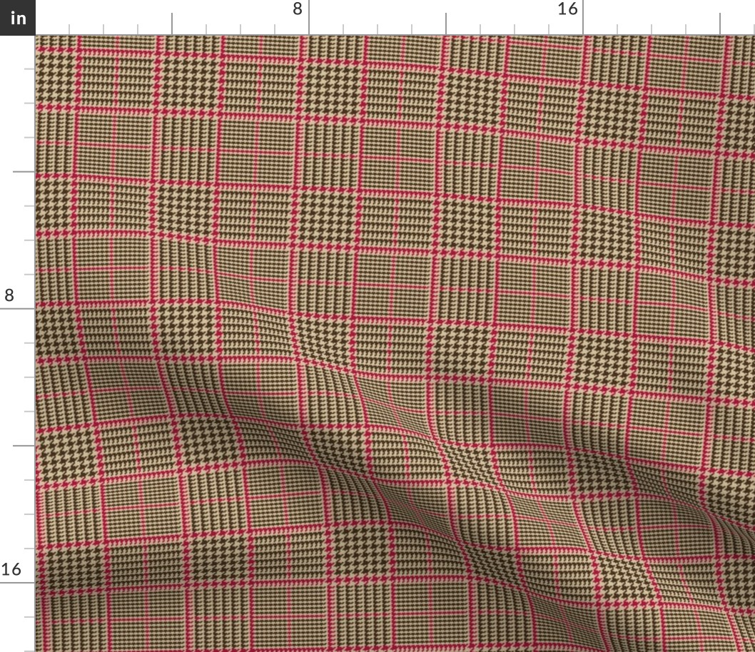  Brown Glen Urquhart Plaid with Red Stripe