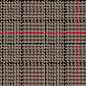  Brown Taupe Glen Plaid with Black and Red Stripe. Prince of Wales Check