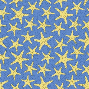 Yellow blue bubbly sea stars seamless pattern background texture