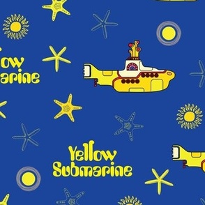 Colorful famous Yellow Submarine theme seamless pattern background print