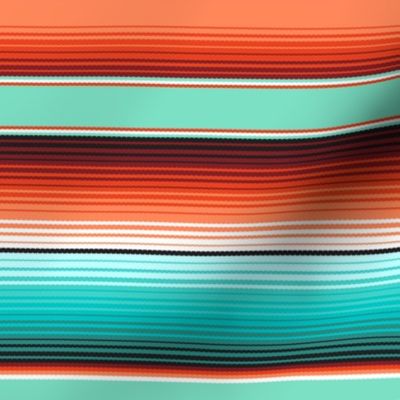  Teal, Turquoise and Burnt Orange Southwest Serape Blanket Stripes