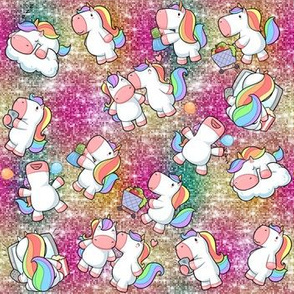 Unicorns on rainbow glitter