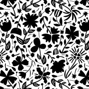 Fitted Folk Floral - Black and White