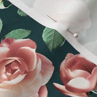 Moody Green and Peach Pink Retro Roses - large