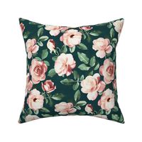 Moody Green and Peach Pink Retro Roses - large