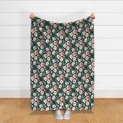 Moody Green and Peach Pink Retro Roses - large