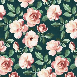 Moody Green and Peach Pink Retro Roses - small