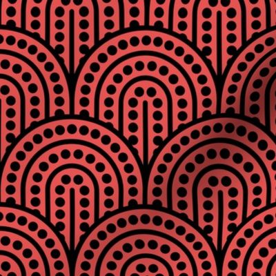 Geometric Pattern: Dotted Arch: Black on Red