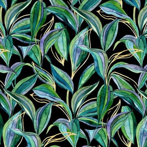 Lines and Leaves in Gold, Greens and Black - small