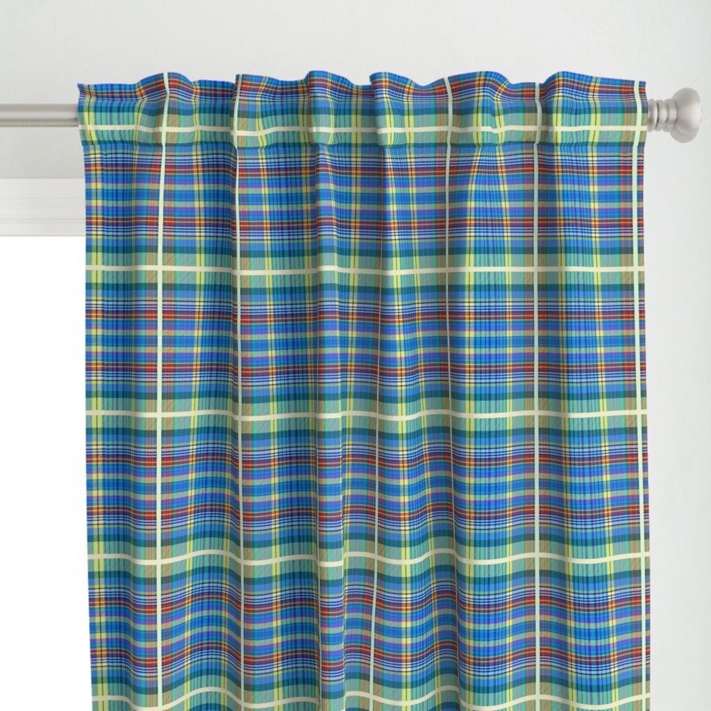 Derek's tartan - sky blue, turquoise, lemon, red