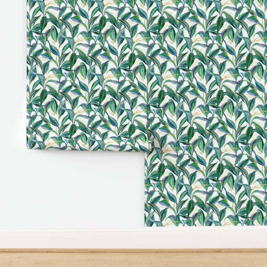 Lines and Leaves in Gold, Greens and White - small