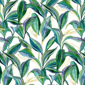 Lines and Leaves in Gold, Greens and White - small