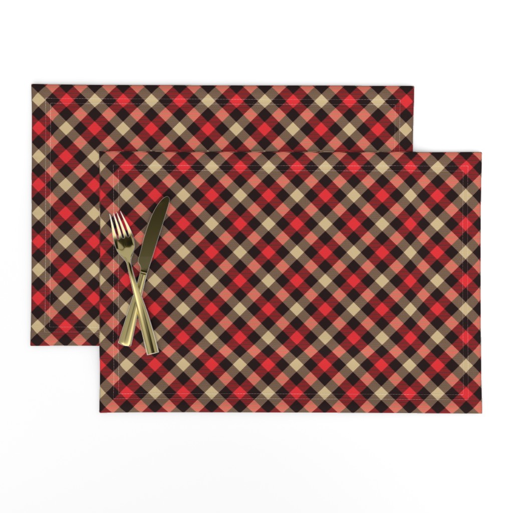 Diagonal Plaid in Black Red and Tan